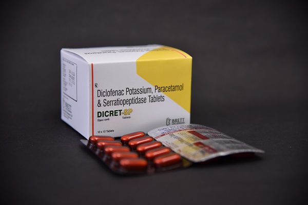 Tablet Dicret SP - Diclofenac Potassium, Paracetamol, Serratiopeptidase Tablet